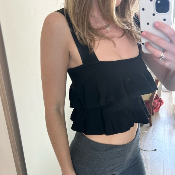 Zara Black Ruffle Crop Top - Picture 2 of 4